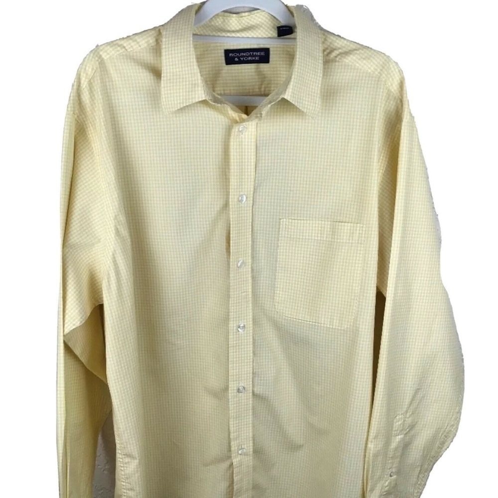 Roundtree & Yorke Yellow White Check Mens LS shirt Sz L.